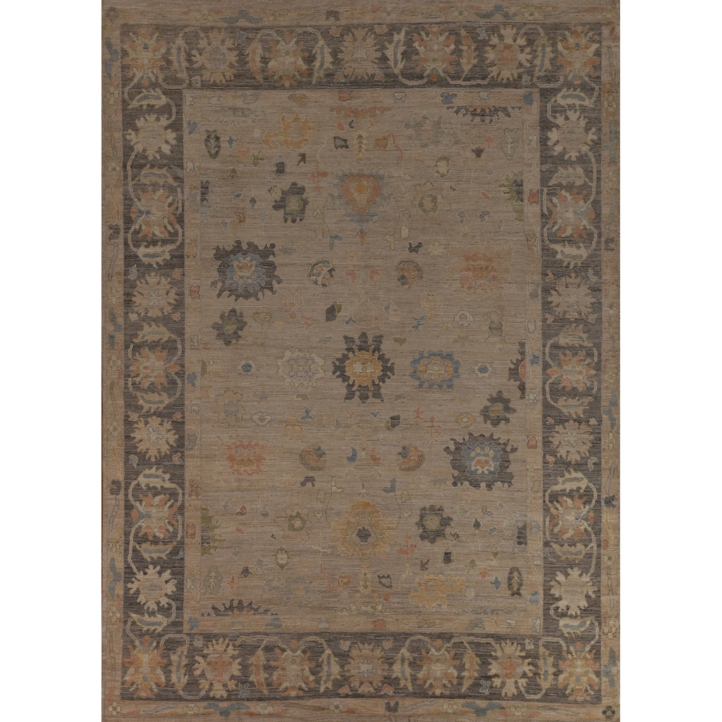 Beige Vegetable Dye Oushak Turkish Area Rug Hand-Knotted Wool Carpet - 9'4"x 11'10"