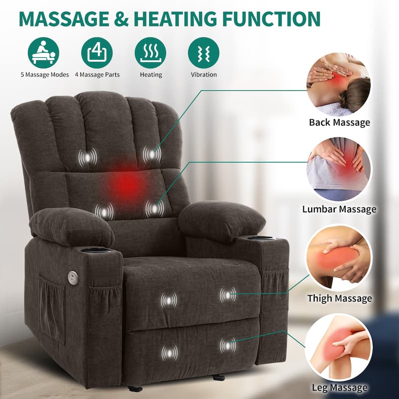 Moasis Velvet Upholstered Massage Manual Reclining Power Lift Recliner Chair