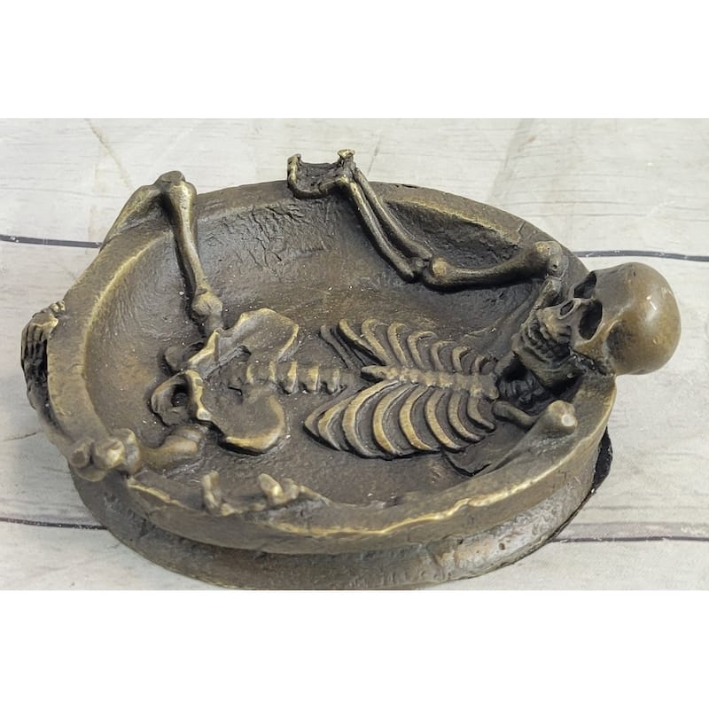 Bronze Skeleton Ashtray Bronze Sculpture Figure Handmade Gothic Collectible Art