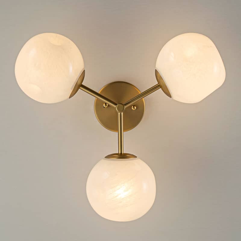 Modern 3-Light Globe Glass Ceiling Light Semi-Flush Mount Fixture for Living Room - Gold