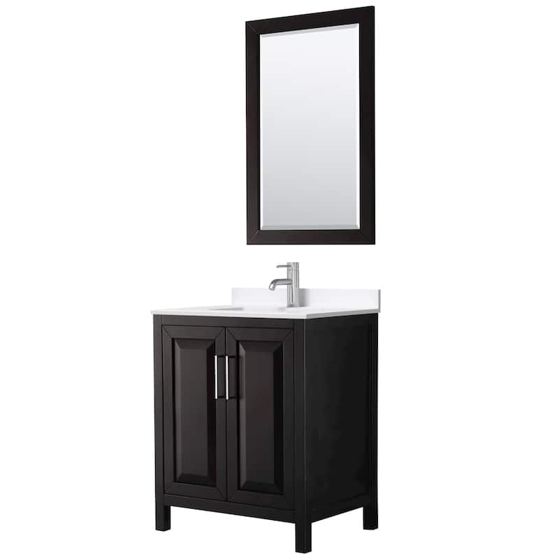 Daria 30-inch Single Vanity, Single Hole Quartz Top, 24-inch Mirror - Dark Espresso, Chrome Trim, White Quartz Top