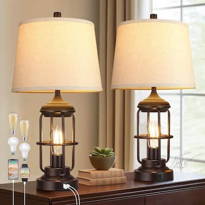 Table Lamp Set of 2 with USB Ports,Touch Control 3-Way Lamp with 2 LED Night Light,Nightstand Lamp