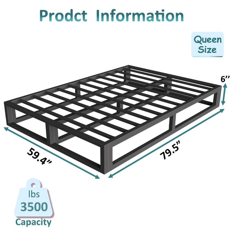 6" Queen Bed Frame w/ Steel Slat Support, Low Profile Metal Platform Bed Frame Support Mattress Foundation, No Box Spring Needed