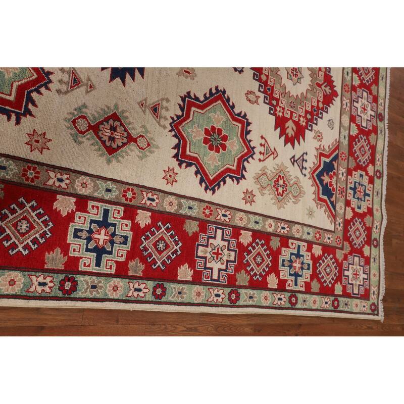 Ivory Kazak Oriental Area Rug Hand-Knotted Wool Carpet - 6'7" x 9'8"