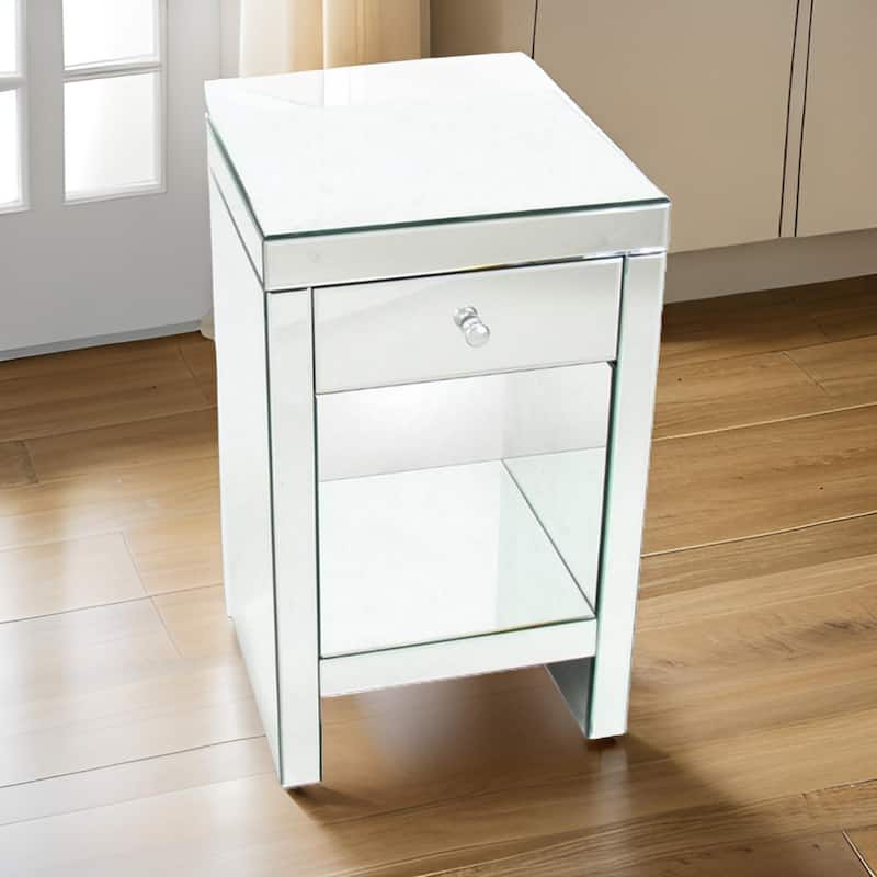 26 Inch Beveled Mirror Chest with 1 Drawer, Silver