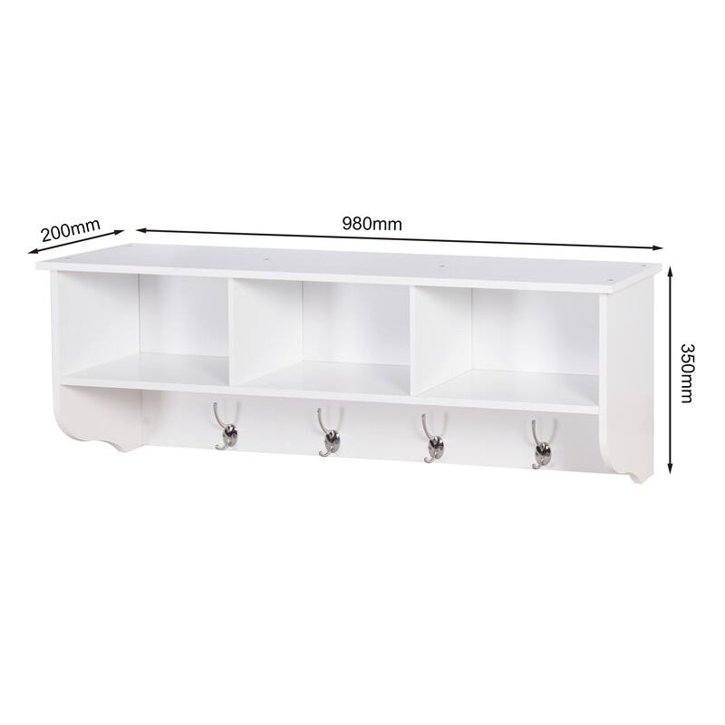 White Wall Mounted Coat Rack with 4 Dual Hooks