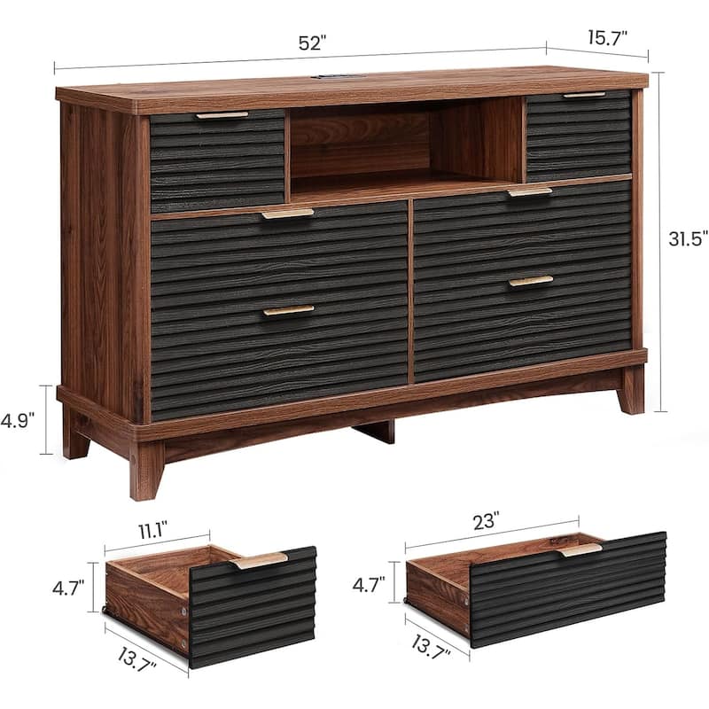 Wooden Drawers Dresser with Charging Station Dresser for Bedroom Chest of Drawers
