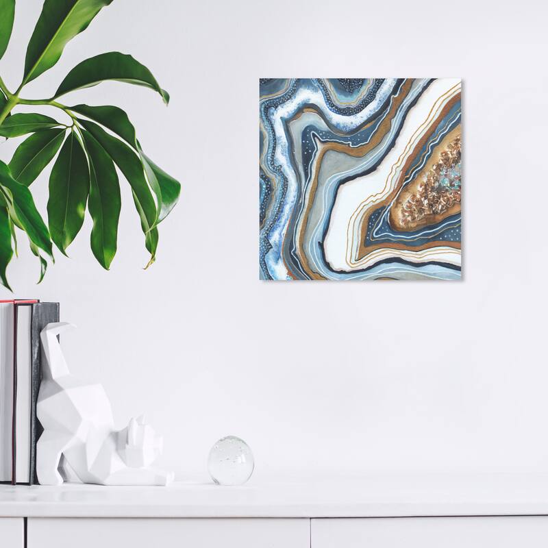Wynwood Studio Canvas Abstract Royal Geode Blue and Taupe Modern & Contemporary Wall Art Canvas Print - 12 x 12