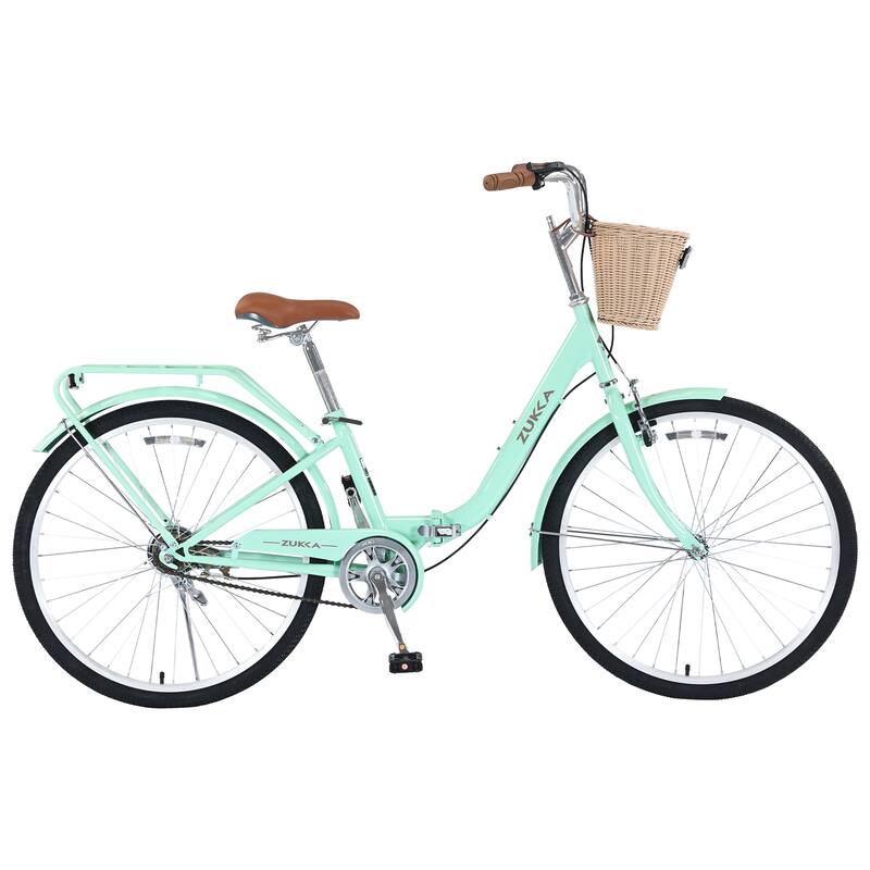 26 Inch Single Speed Folding Lady Bike,Durable Steel Frame,Compact Design For Easy Storage And Commuting - Green