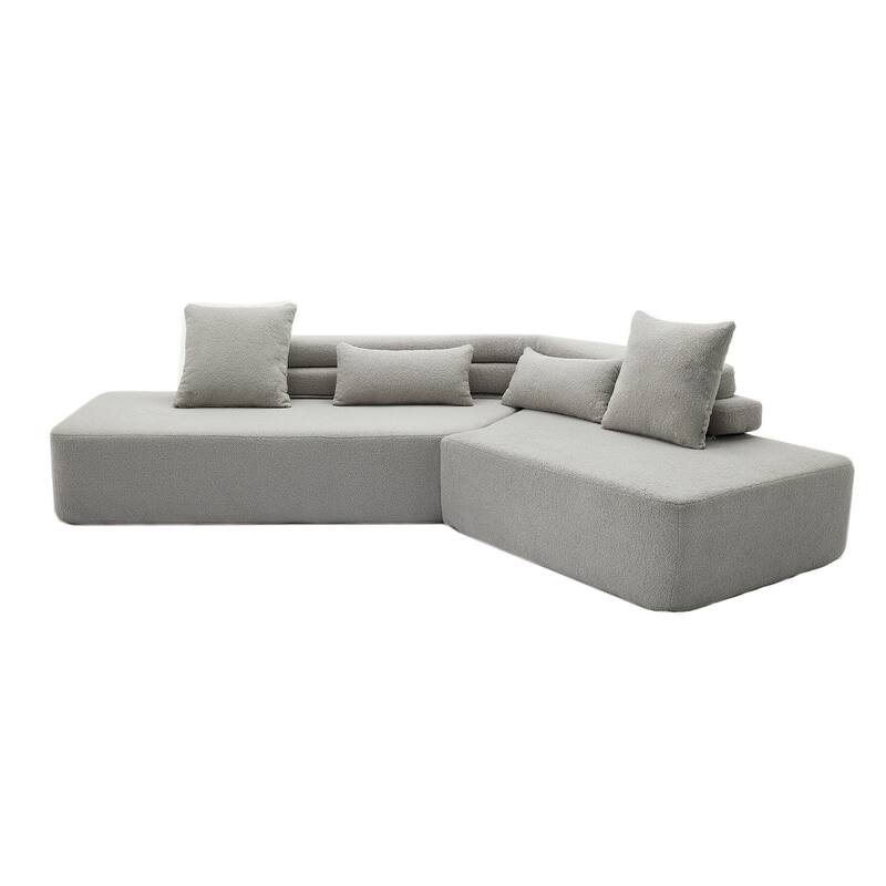 128" Cloud Sectional Sofa, Fabric Upholstered Couch with Deep Seat, Modern Couches No Assembly for Apartment Living Room