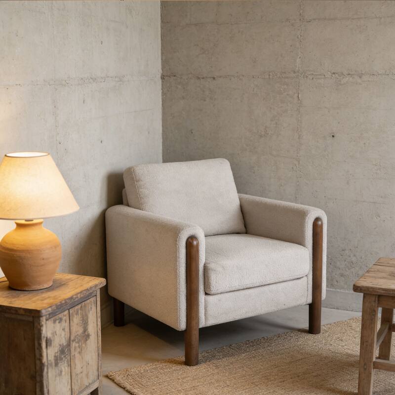 Christopher Knight Home Rowan Accent Chair Curved Handrails Single Sofa with Walnut Legs