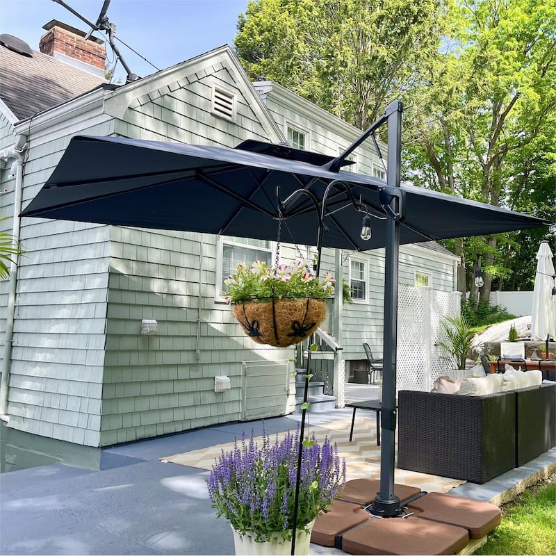 MAISON ARTS 12 FT Automatic Hydraulic Cantilever Umbrella Aluminum Pole 360 Degree Rotation - Grey-No Weights