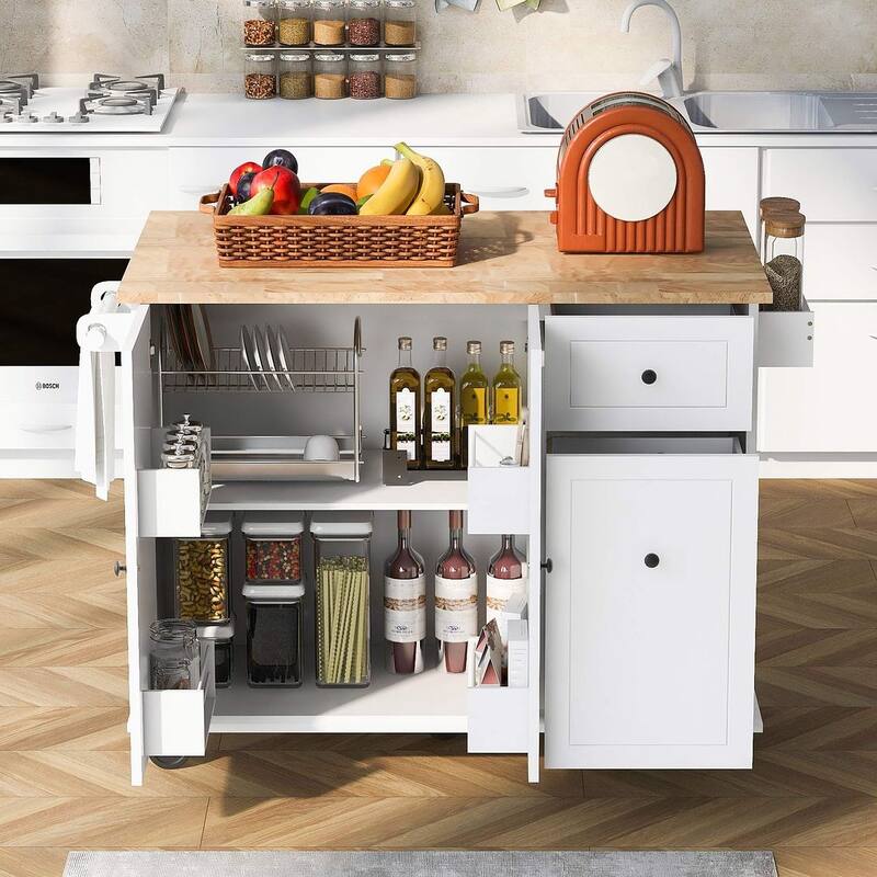 53.9 "W Modern Versatile Kitchen Island with Drop Leaf and 3 Drawer Cabinets