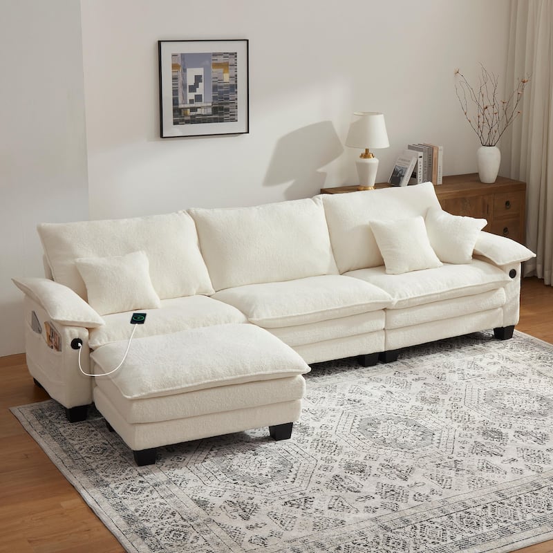 Modular Sectional Sofa Set Convertible Sectional Sleeper Sofa with Chaise for Apartment - White