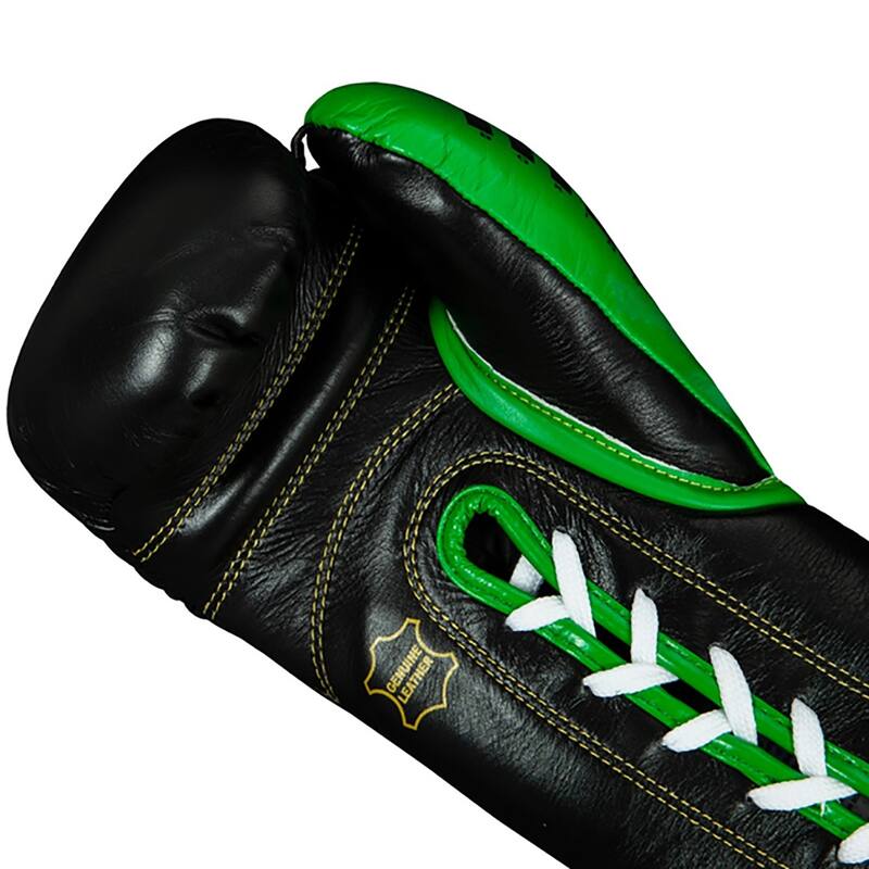 Title Boxing WBC Pro Fight Leather Lace Up Gloves - Black/Green