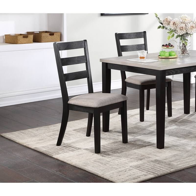 Classic Stylish Black Finish 5pc Dining Set Kitchen Dinette Wooden Top Table and Chairs Upholstered Cushions Seats Ladde - Black
