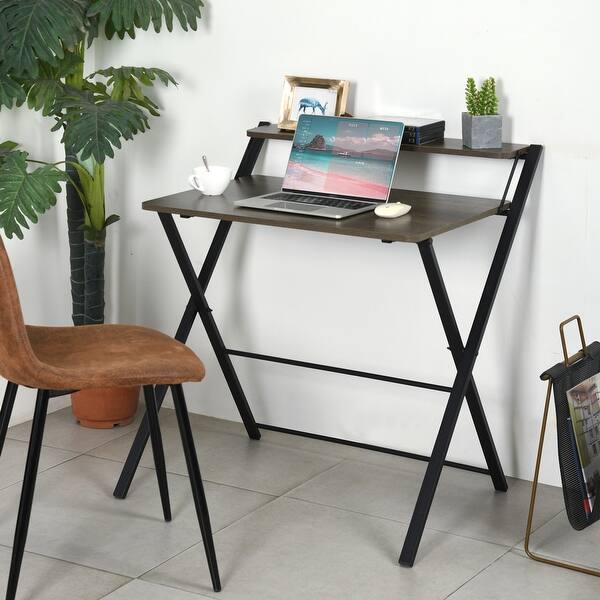 Folding Desk 2-Tier Foldable Computer Table Writing Workstation for ...