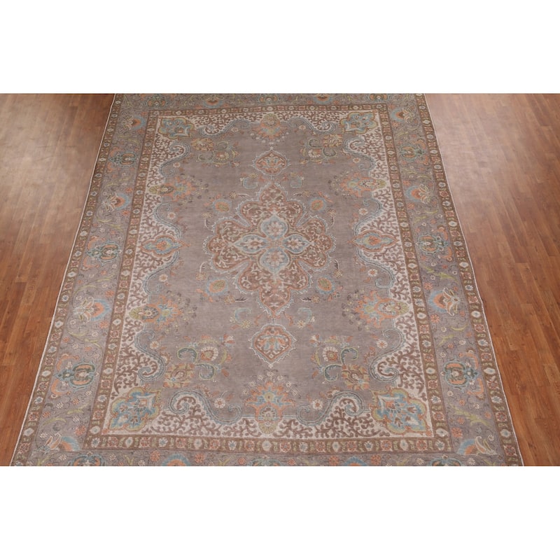 Tabriz Vintage Persian Rug Hand-Knotted Traditional Wool Carpet - 9'6" x 12'11"