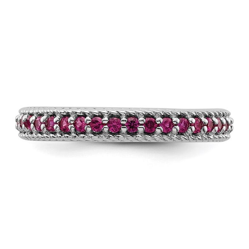 Curata 3.25mm 925 Sterling Silver Prong set Stackable Expressions Polished Created Ruby Eternity Ring