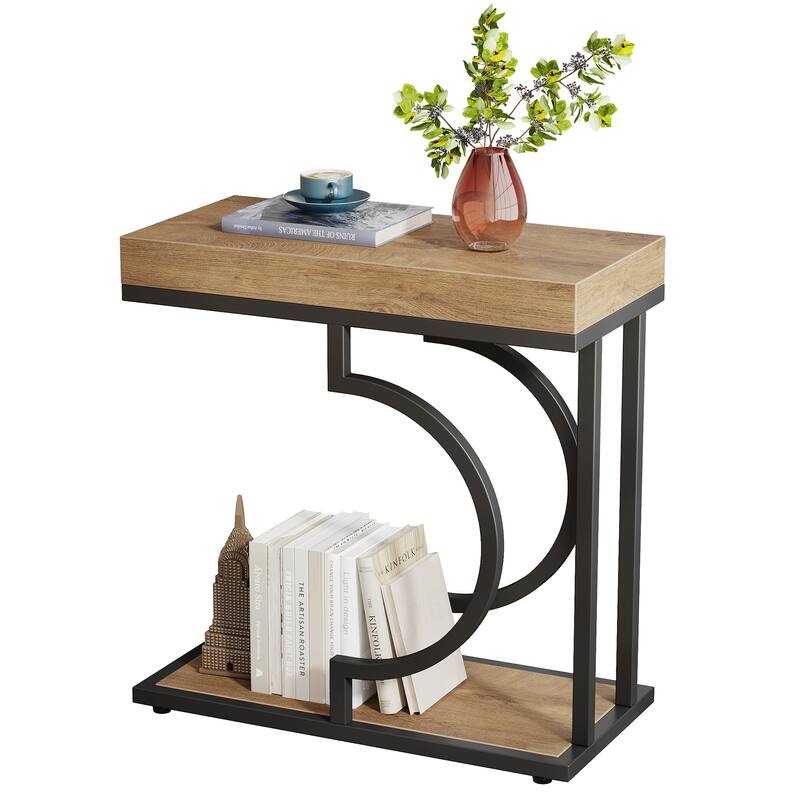 Modern Side Table, C Shaped End Table, Chairside Sofa Bedside Table for Living Room