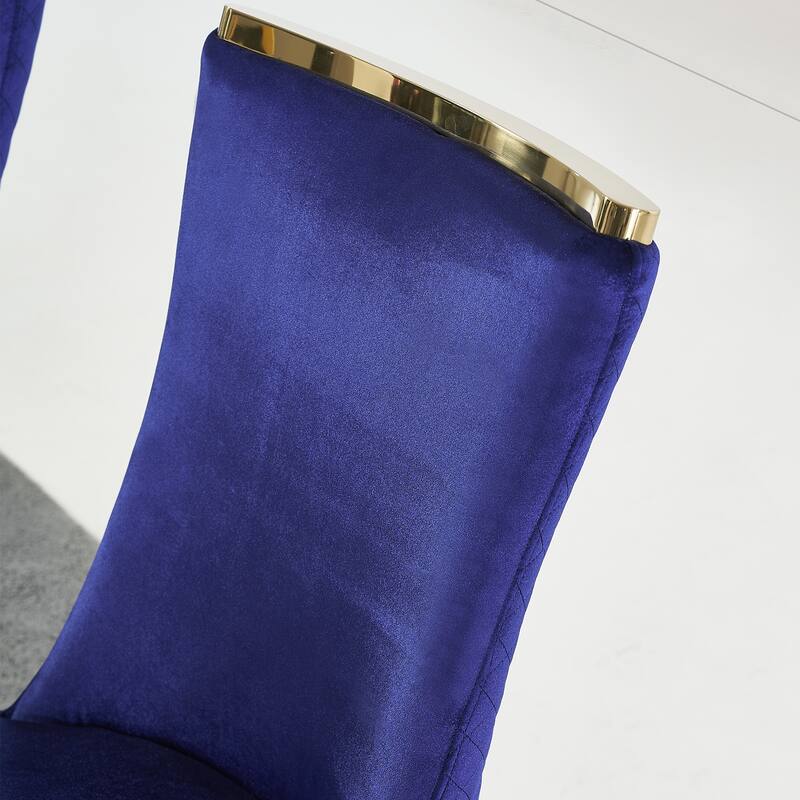 Velvet Dining Room Chairs with Reticulate Texture Back and Metal Trim Top