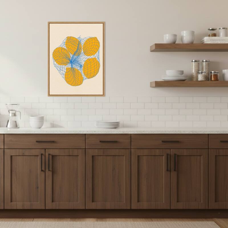 Five Lemons In a Net Bag by Rosi Feist Framed Canvas Wall Art Print