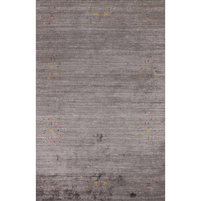 Gray Gabbeh Indian Area Rug Handmade Silk Carpet - 5'2"x 8'2"
