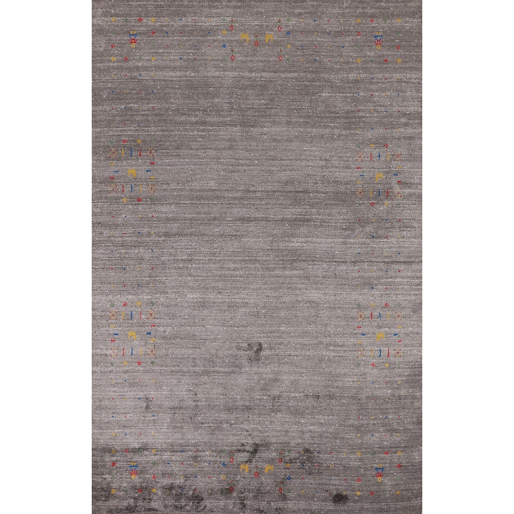 Gray Gabbeh Indian Area Rug Handmade Silk Carpet - 5'2"x 8'2"