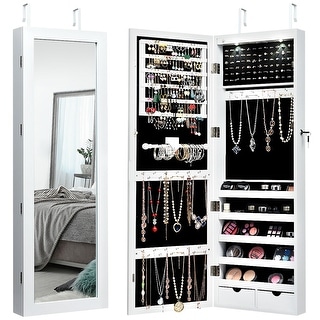 Shop Costway Wall Mount Mirrored Jewelry Cabinet Organizer Led