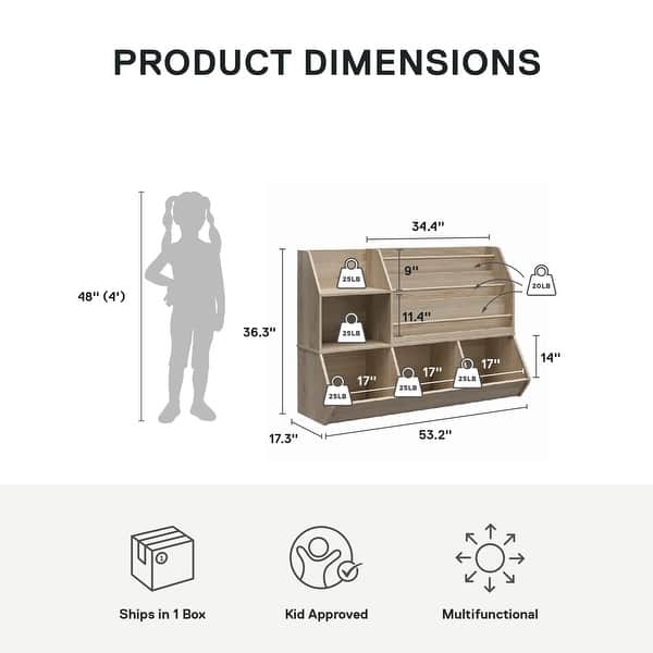 dimension image slide 0 of 3, Ameriwood Home Tyler Kids Extra Large Book and Toy Storage Organizer, Black Oak