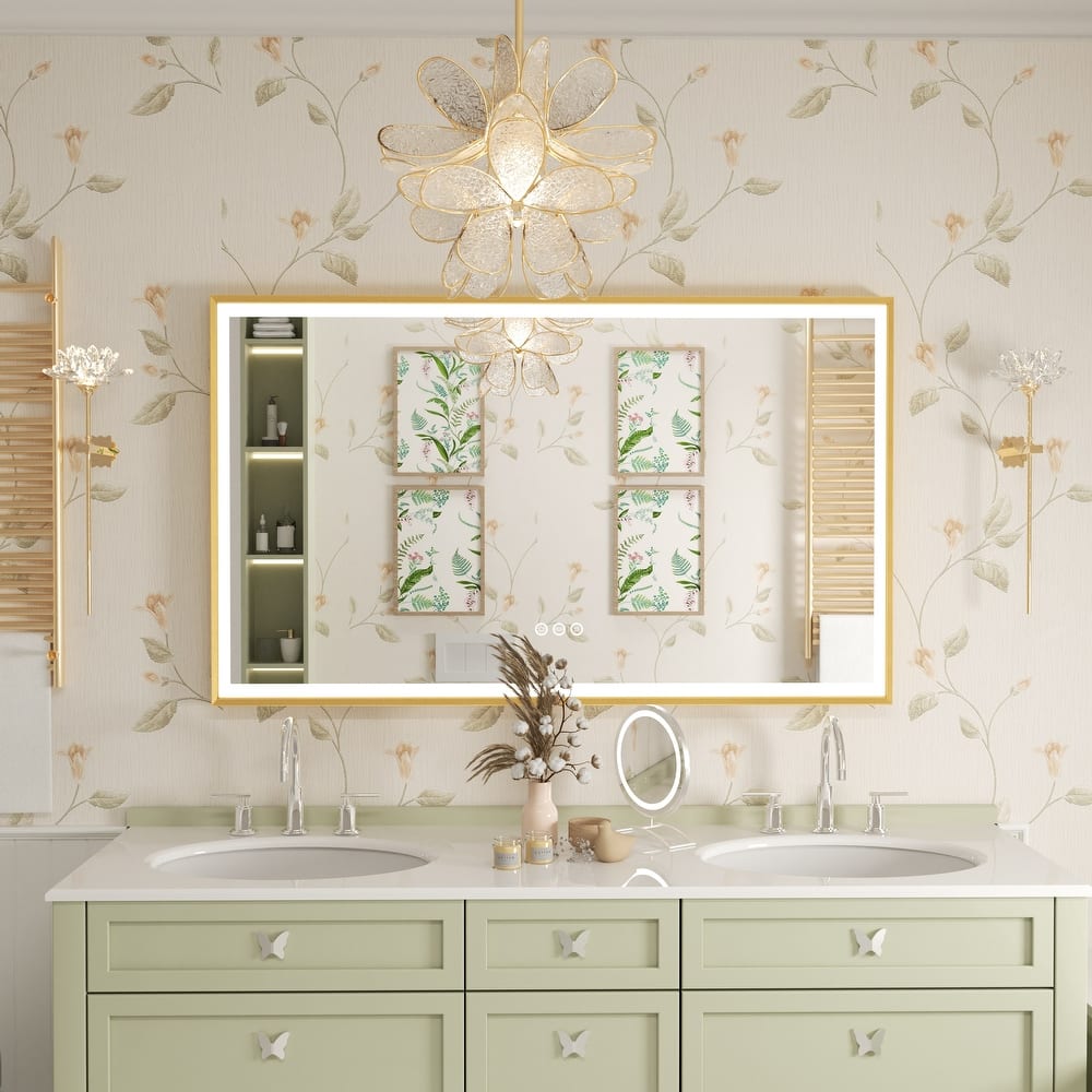 Smart LED Light Bathroom Mirror with Golden Narrow Frame