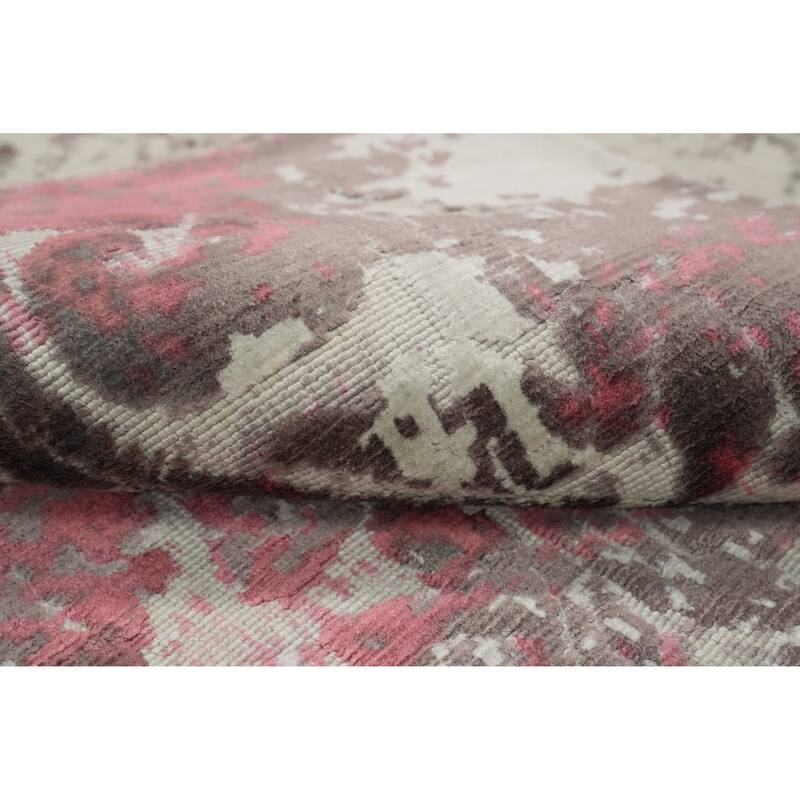 Hand Knotted Oriental Viscose Silk Carpet Modern Geometric Pink Abstract Area Rug - 6' 2'' X 4' 1''