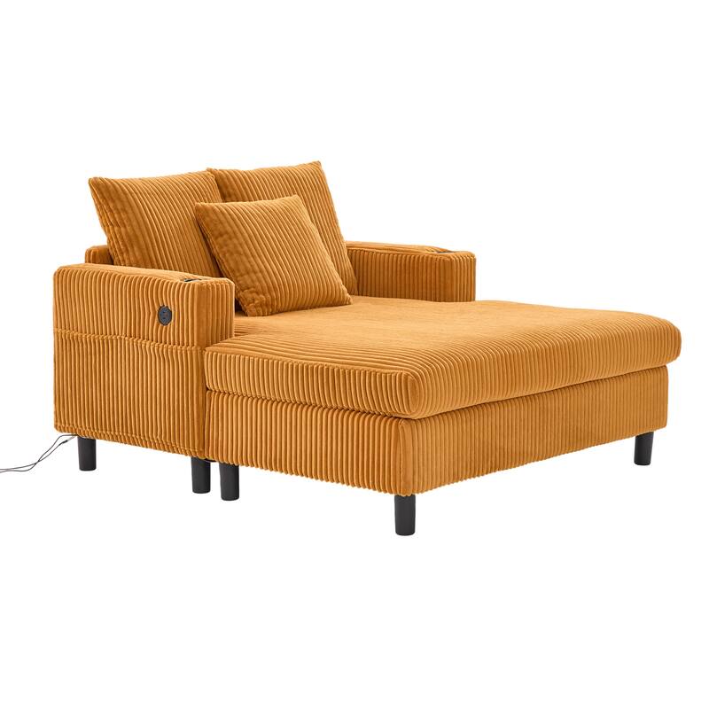 GDFStudio - Corduroy Recliner Sofa with USB Charging, RGB LED Light Strip - Suitable for Living Room and Bedroom