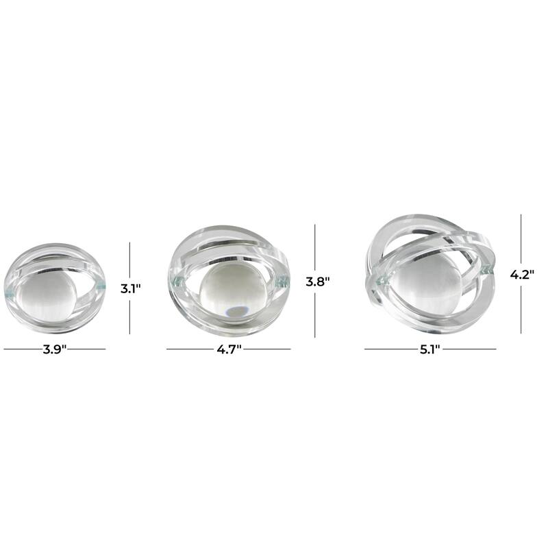 Glass Geometric Orb Decorative Sculpture with Overlapping Rings and Ball Center - Set of 3 Clear - Roche River Decor