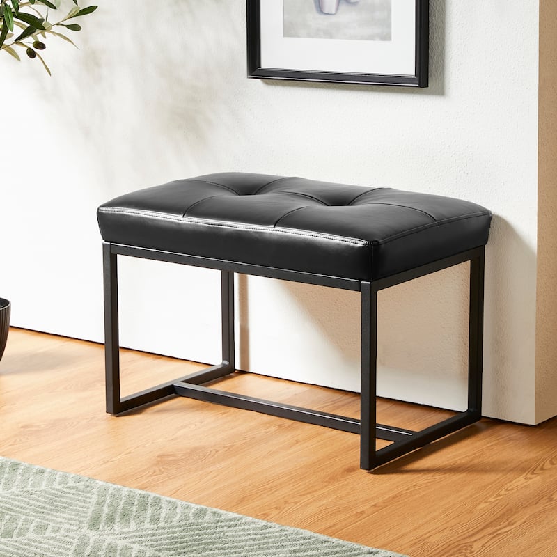 Glitzhome 24"W Modern PU Leather Button-tufted Ottoman Foot Stool - Black