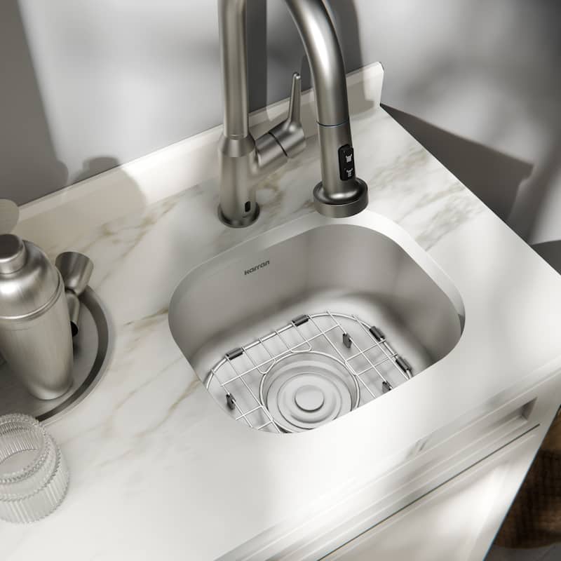 Karran Profile 15” Undermount 18 Gauge Single Bowl Stainless Steel Kitchen Sink with Accessories