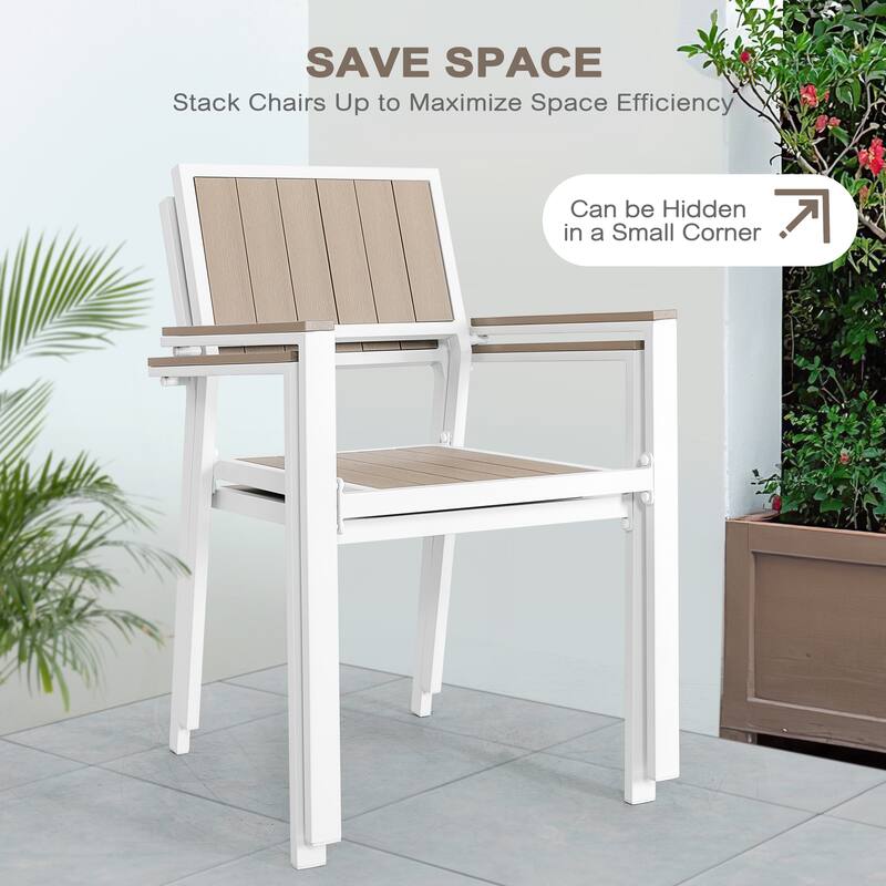 Patio 2-Piece Dining Chairs, Outdoor Faux Wood Chairs Stackable Design