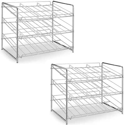 Set of 2 Stackable 3-Tier Can Rack for Kitchen, Silver