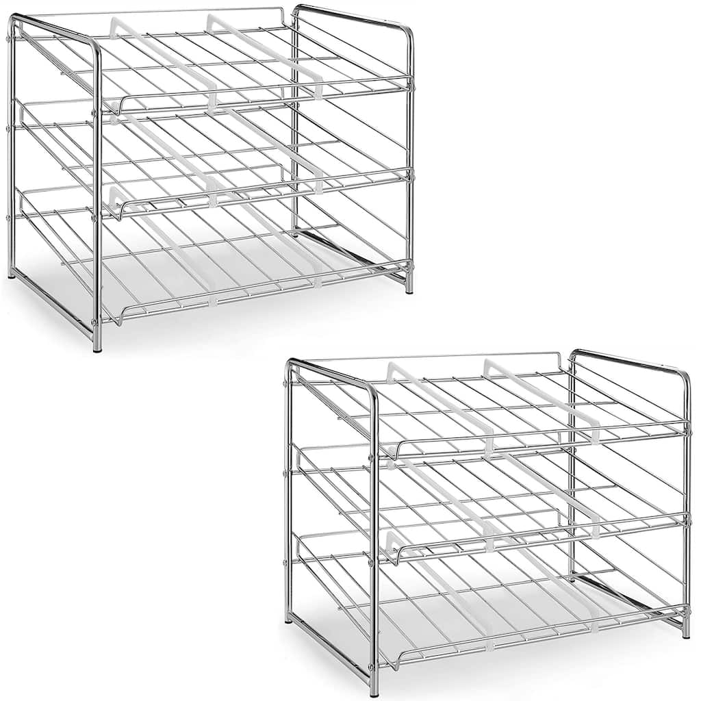 Set of 2 Stackable 3-Tier Can Rack for Kitchen, Silver