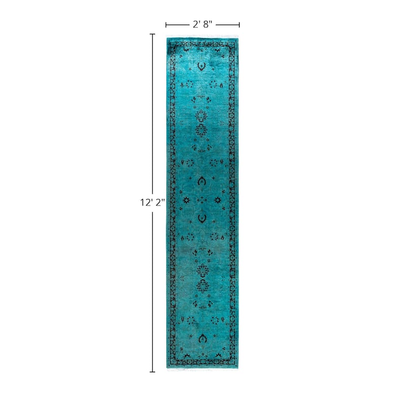 Fine Vibrance One-of-a-Kind Hand-Knotted Runner Rug - Green, 2' 8" x 12' 2" - 2' 8" x 12' 2"
