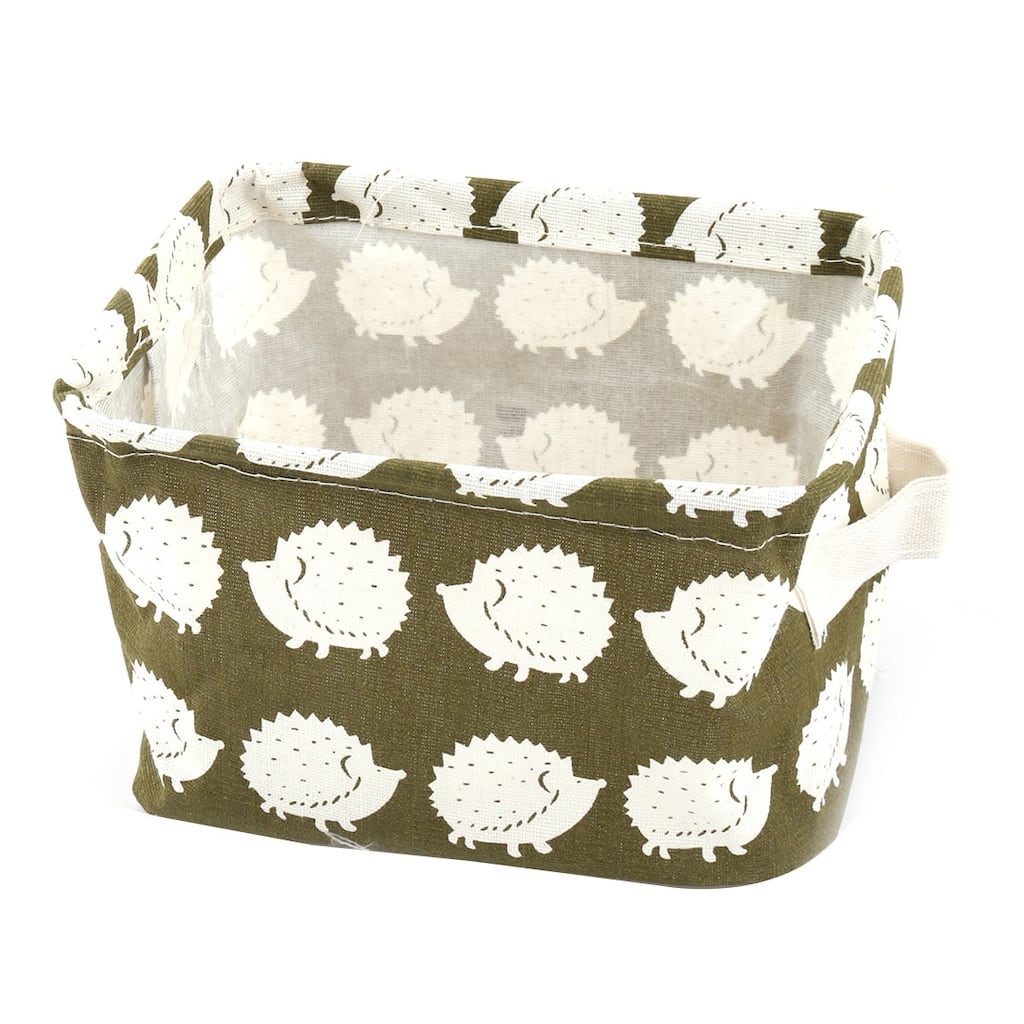 Home Wardrobe Cotton Linen Hedgehog Print Underwear Sundries Socks Storage Box - White, Green