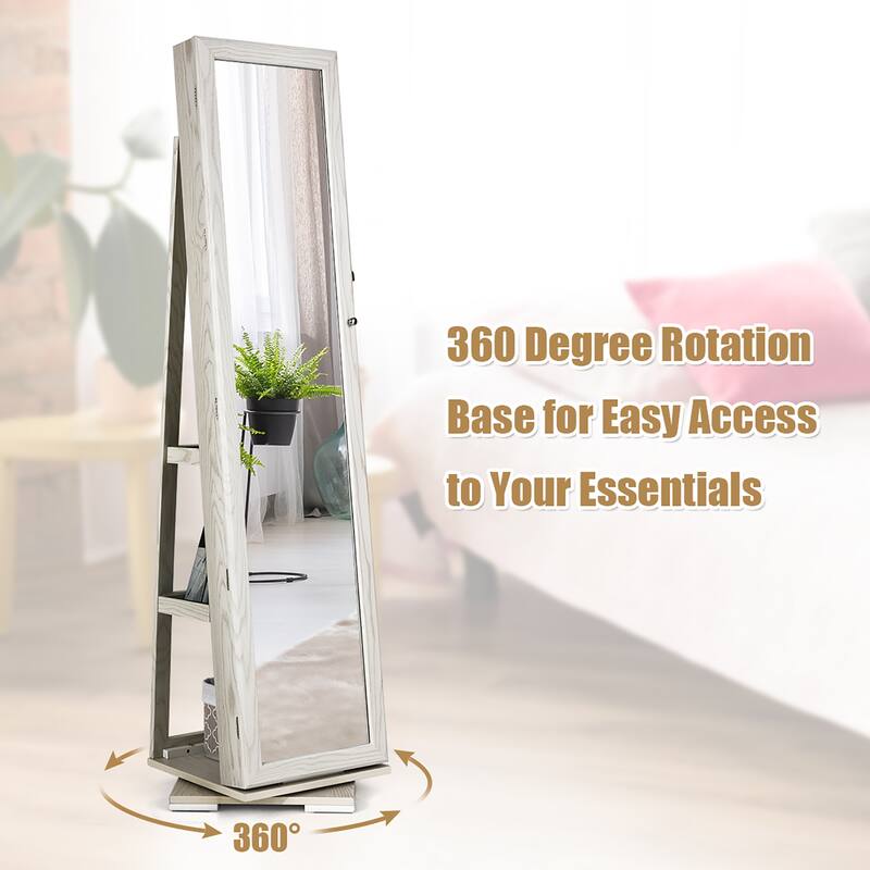 Costway 360degree Rotatable Jewelry Cabinet 2-in-1 Lockable Mirrored - See Details
