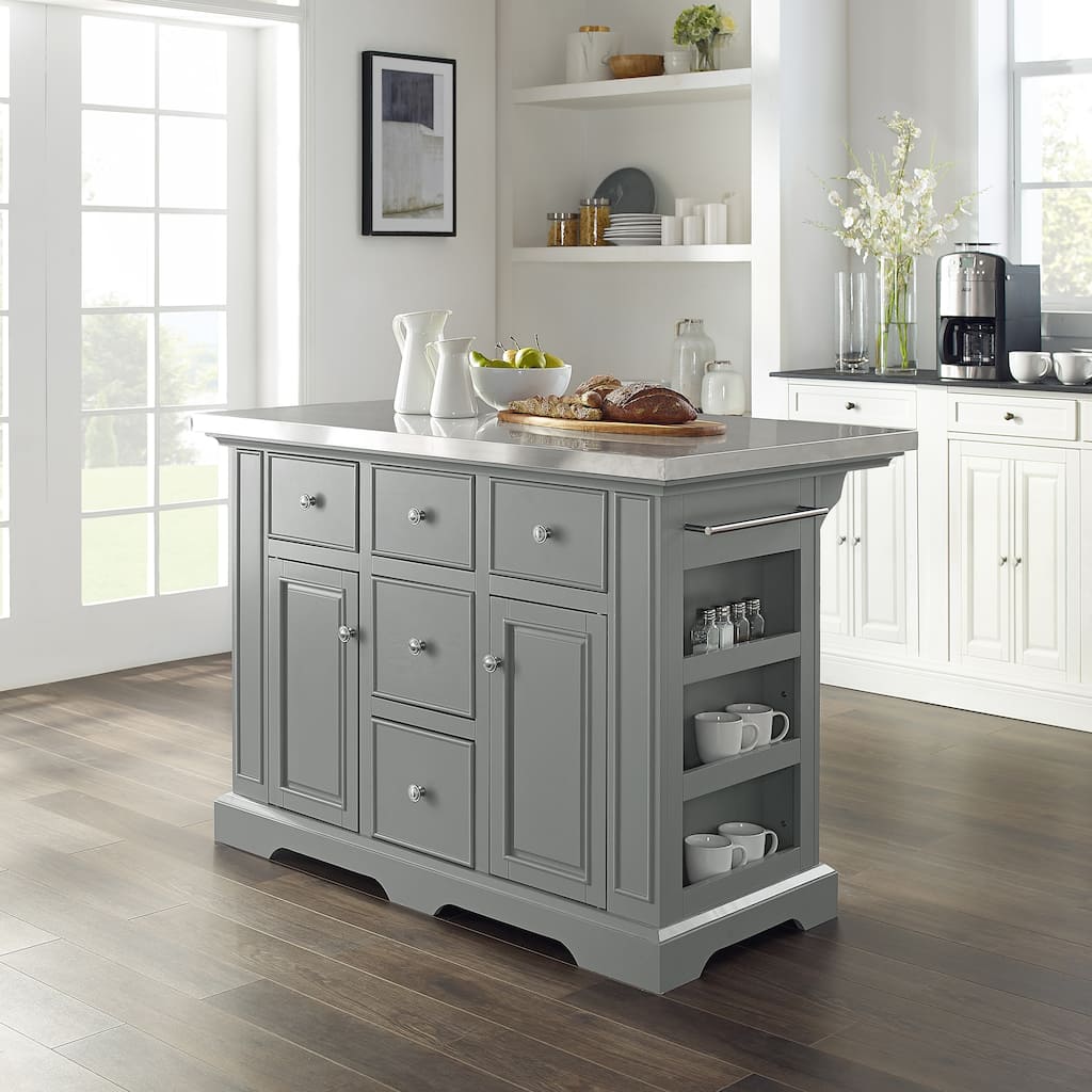 Crosley Julia Grey Stainless Steel Top Kitchen Island - 50 "W x	32 "D x 36 "H