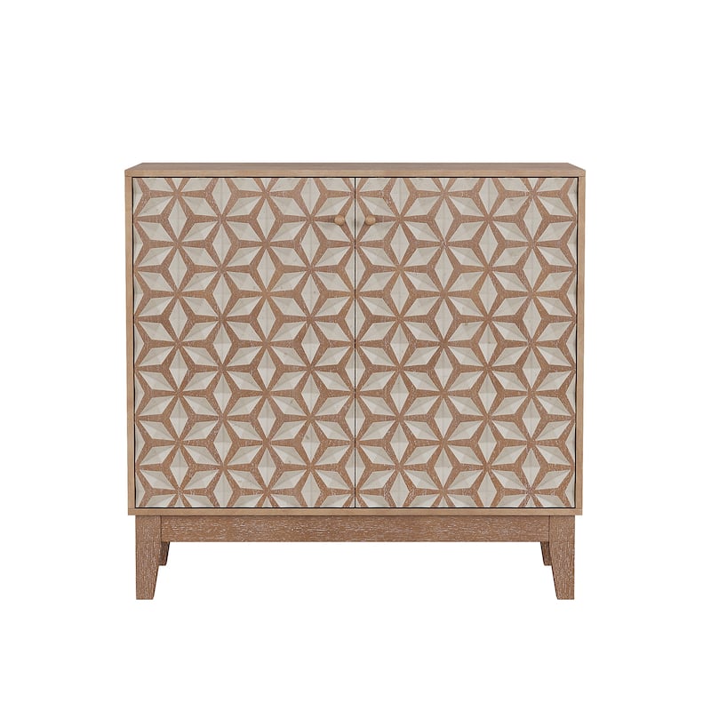 Anmytek Farmhouse Geometric Storage Cabinet Rustic Weathered Wood 2 Doors and Adjustable Shelves