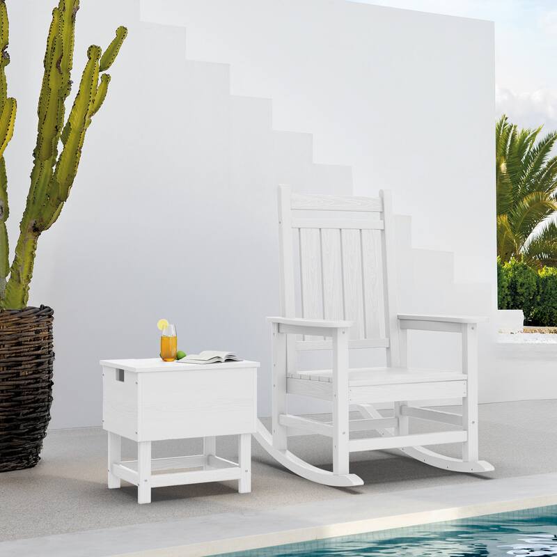 Outdoor Patio Weather Resistant HDPE Coffee & Side Table, Build-in Stainless Steel Cooler Bucket