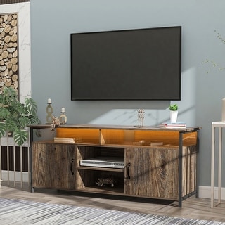 Espresso Mid Century Modern TV Console with 3 open shelves and 2 ...