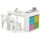 preview thumbnail 3 of 28, Costway Kids Art Table & Chairs Set with Paper Roll Wooden Craft Study - See Details White