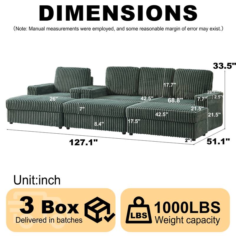 Anmytek Corduroy 3-Seater Deep Seat Sofa & Single Recliner With Cup-Holding Grooves
