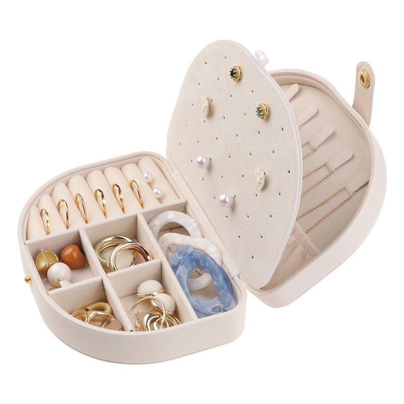 Travel Size Jewelry Box, Small Portable Seashell-Shaped Jewelry Case, PU Leather Mini Jewelry Organizer - 17x12x5cm