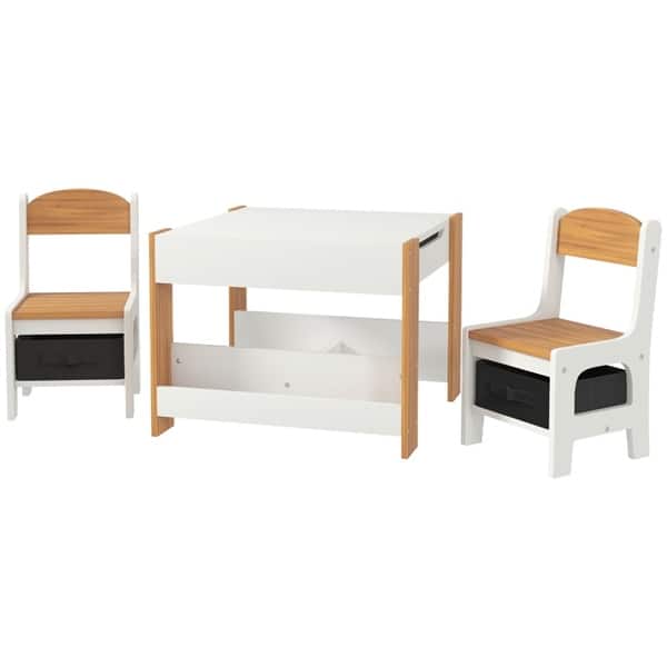 slide 2 of 13, Kids chairs and table for reading or Drawing on a Blackboard - 24.2" L x 24.2" W x 18.9" H White